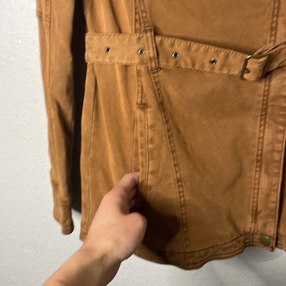 Anthropologie Sz XS Everyday Belted Moto Jacket Brown Lyocell Cotton Zipped - Picture 4 of 7